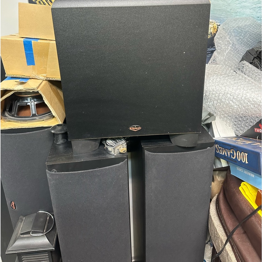 Klipsch 5.1 surround sound speakers with Yamaha AV receiver.